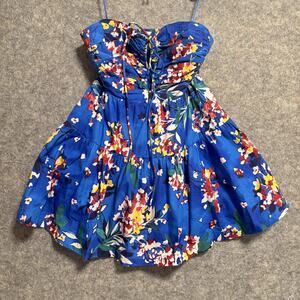 Anthropologie Dress Womens Small Blue Floral Smocked Strapless Mini Summer